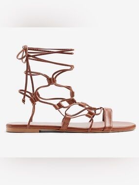 NWT Express Tie-Up Caged Flat Gladiator Sandals 9 Cognac
